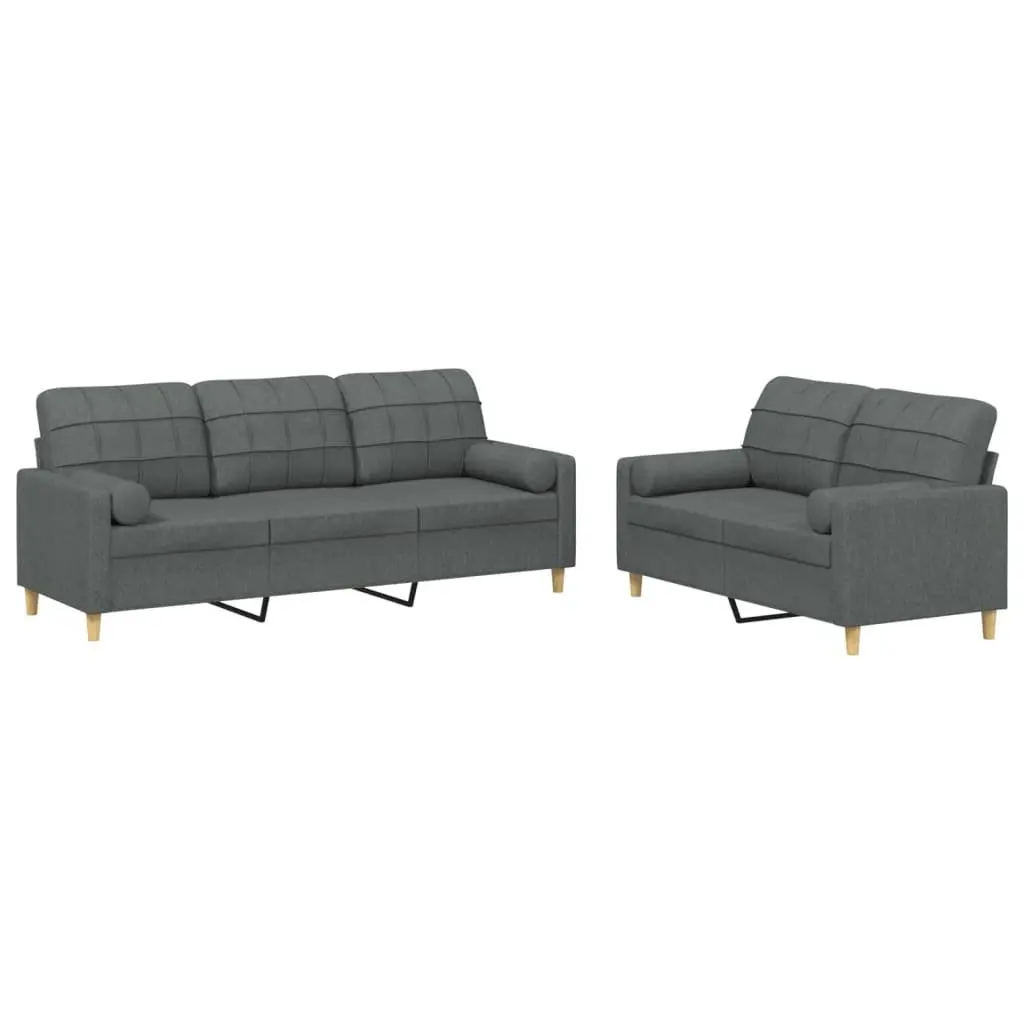 Sofa Set Seating Relaxation 2 Piece Grey Fabric Couch