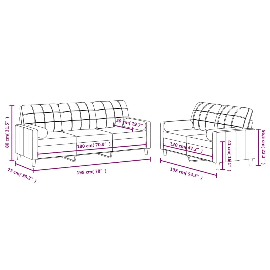 2 Piece Sofa Set Black Fabric Living Room Couch