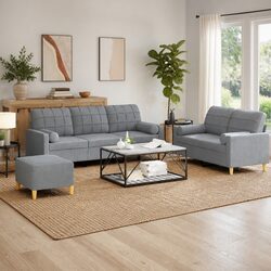 3 Piece Sofa Set in Grey Fabric with Comfort and Style