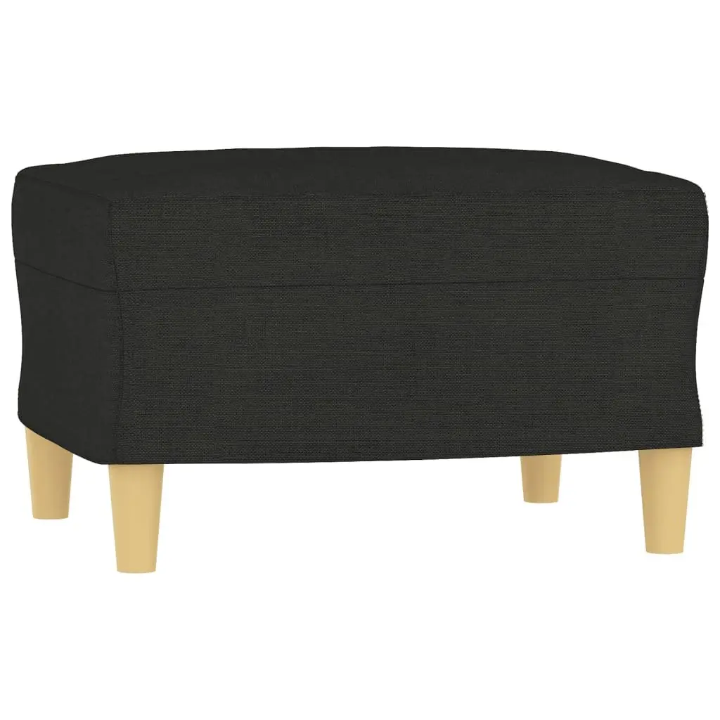 3 Piece Sofa Set Black Fabric Lounge Suite with Pillows Footstool