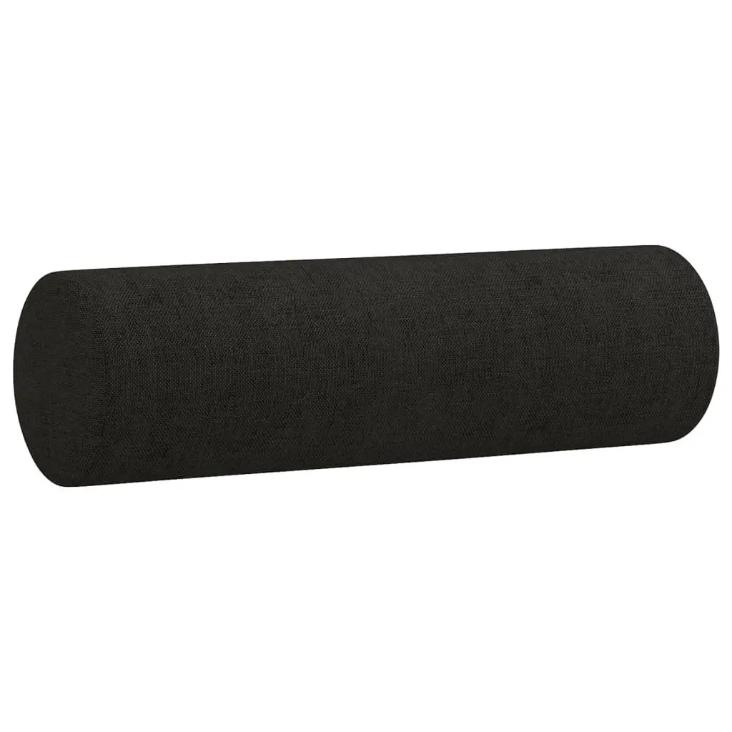 3 Piece Sofa Set Black Fabric Lounge Suite with Pillows Footstool