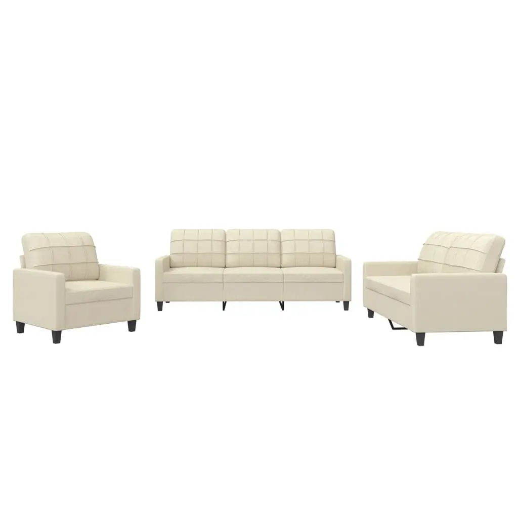 3 Piece Sofa Set Living Room Furniture Cream Faux Leather Couch Modern
