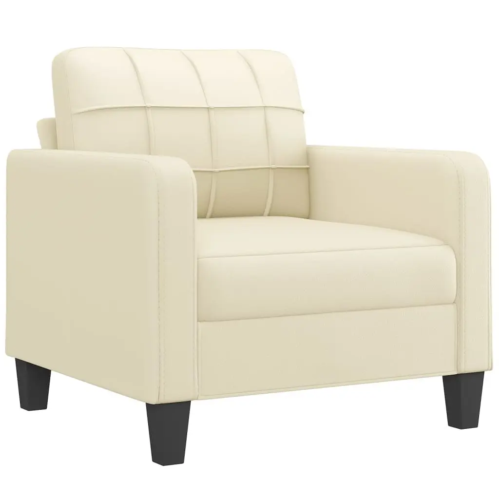 3 Piece Sofa Set Living Room Furniture Cream Faux Leather Couch Modern