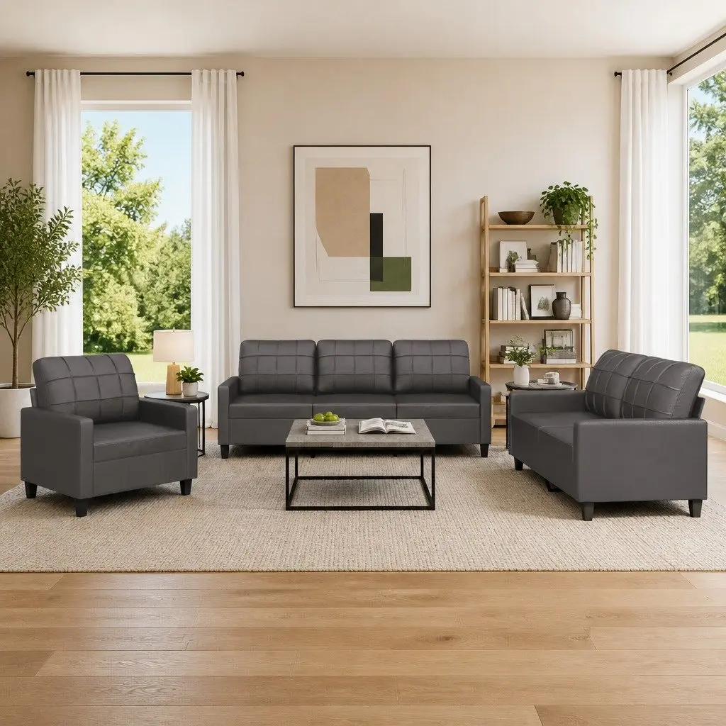 3 Piece Sofa Set Grey Modern Living Room Furniture Lounge Seating Suite