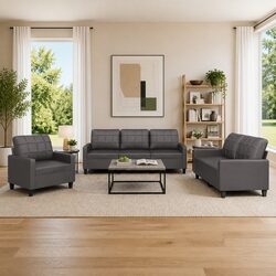 3 Piece Sofa Set Grey Modern Living Room Furniture Lounge Seating Suite with