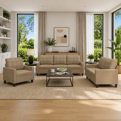 Comfortable Brown Faux Leather 3 Piece Sofa Set