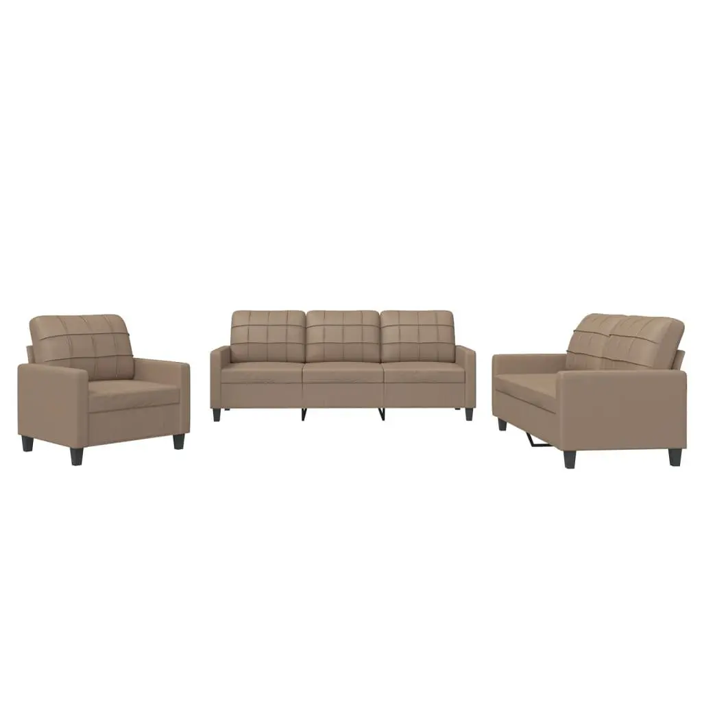3 Piece Sofa Set Living Room Furniture Lounge Seating Brown Faux Leather