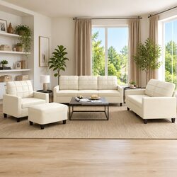 Comfort and Value with a Cream Faux Leather Sofa Set