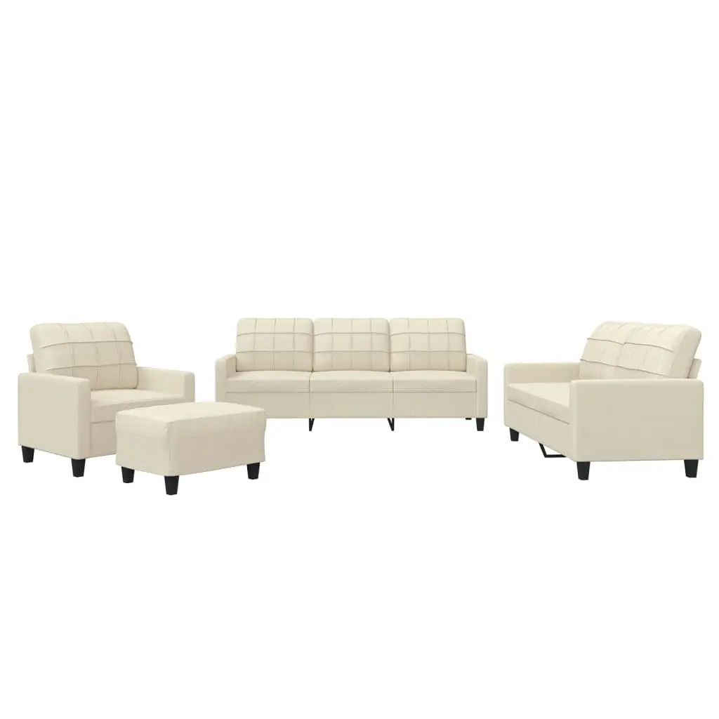 4 Piece Sofa Set Cream Faux Leather Living Room Furniture
