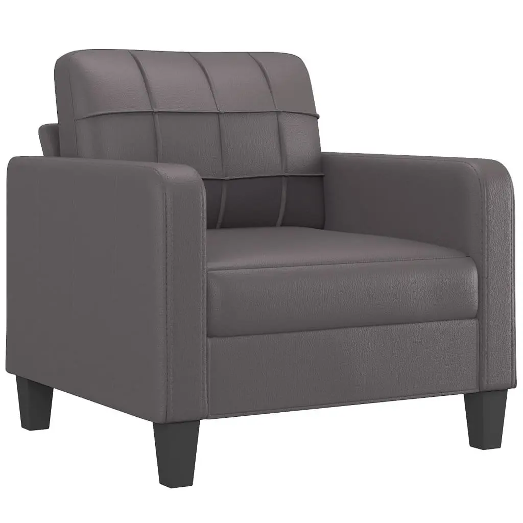 4 Piece Sofa Set Grey Faux Leather Lounge Furniture with Footstool Cushions