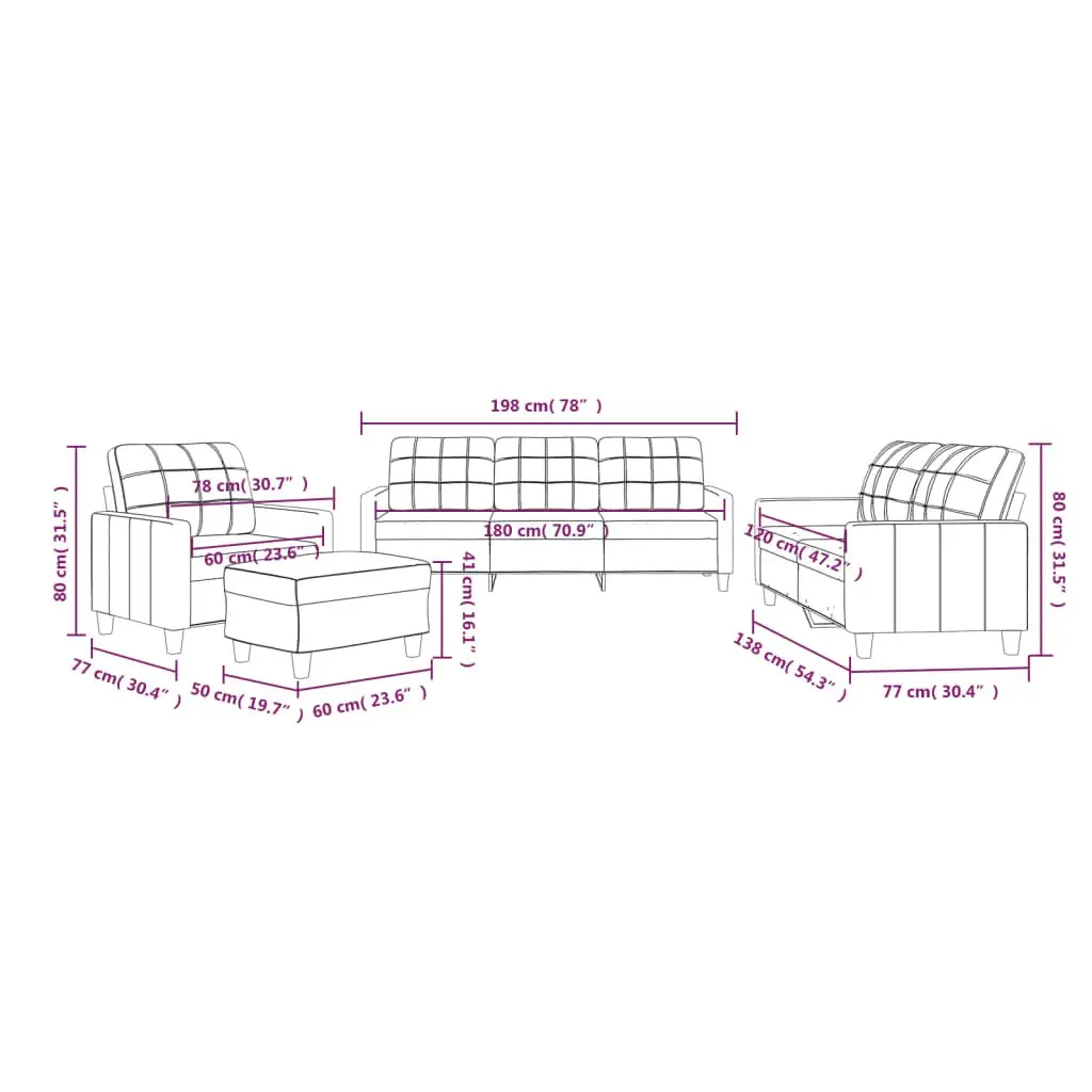 4 Piece Sofa Set Faux Leather Living Room Brown
