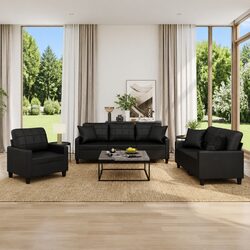 Comfortable and Stylish Black Faux Leather Sofa Set