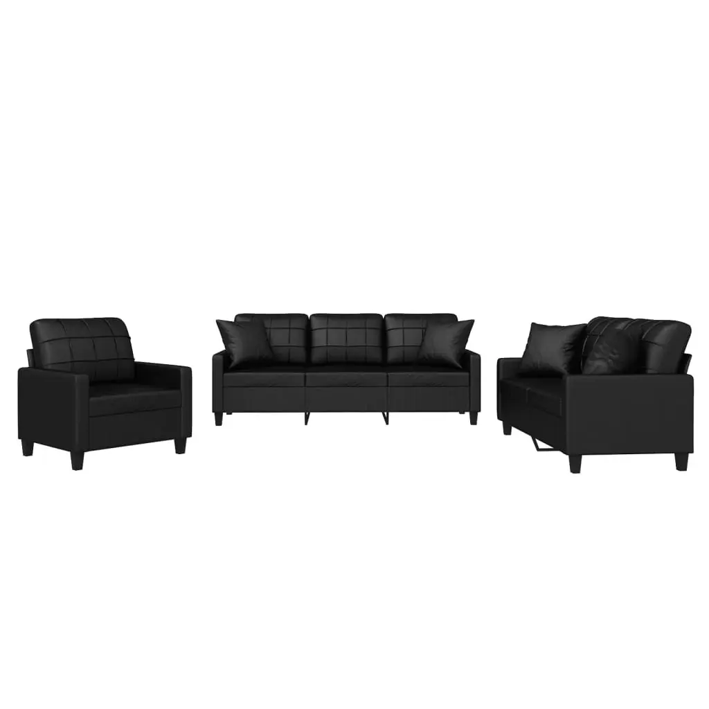 Black Faux Leather Sofa Set