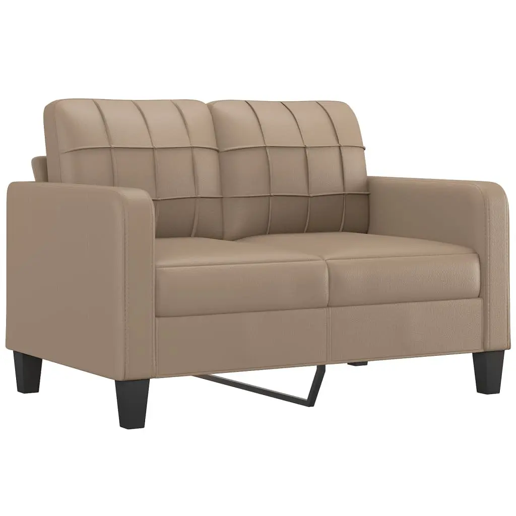 3 Piece Sofa Set Living Room Brown Faux Leather Couch with Throw Pillows