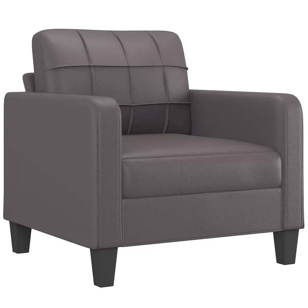 4 Piece Sofa Set Grey Faux Leather Couch with Throw Pillows Footstool Living