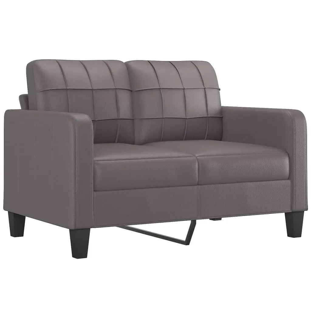 4 Piece Sofa Set Grey Faux Leather Couch with Throw Pillows Footstool Living