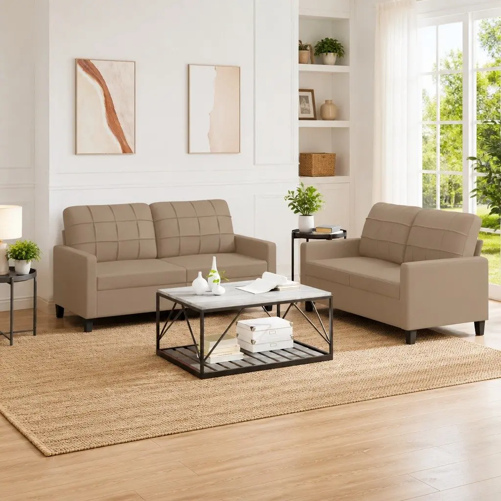 2 Piece Sofa Set Faux Leather Brown Living Room Seating