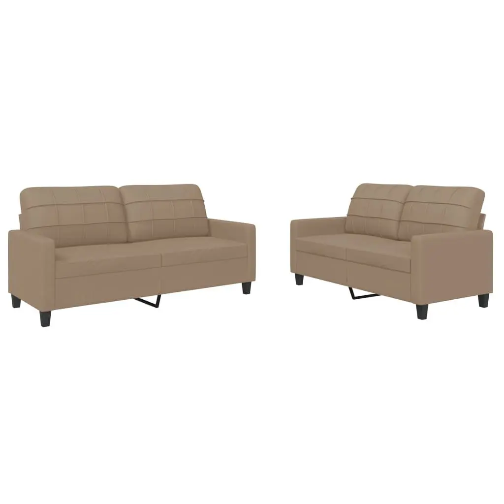2 Piece Sofa Set Faux Leather Brown Living Room Seating