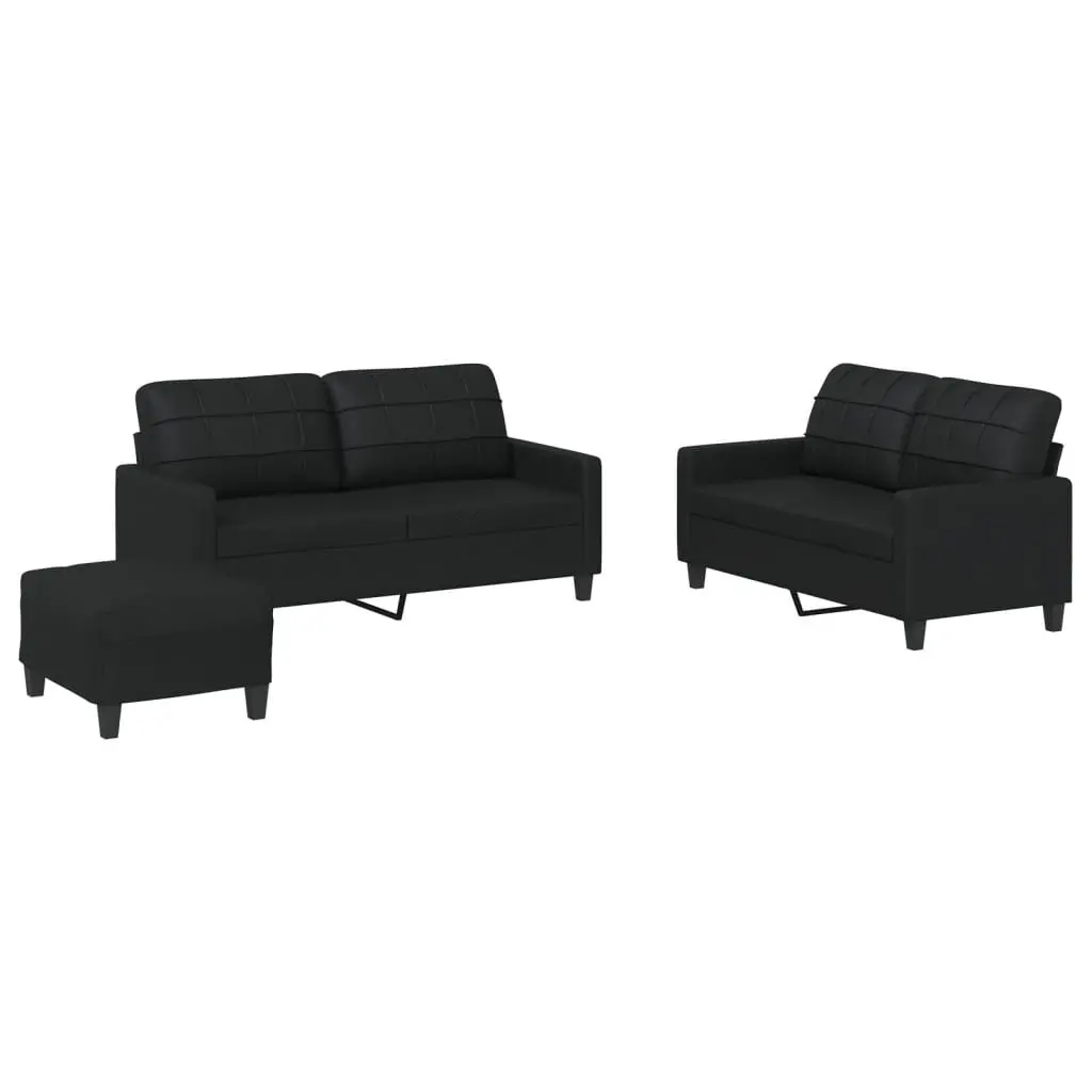 3 Piece Sofa Set for Relaxation Black Faux Leather