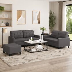 3 Piece Sofa Set with Footstool Cushions Grey Lounge Suite Living Room Furniture