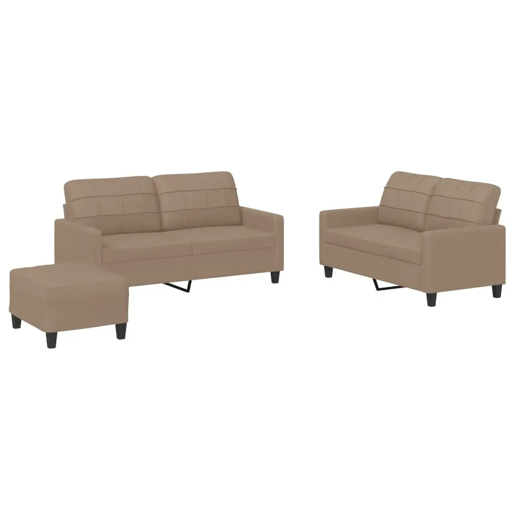 3 Piece Sofa Set with Footstool Brown Faux Leather Lounge Couch Living Room