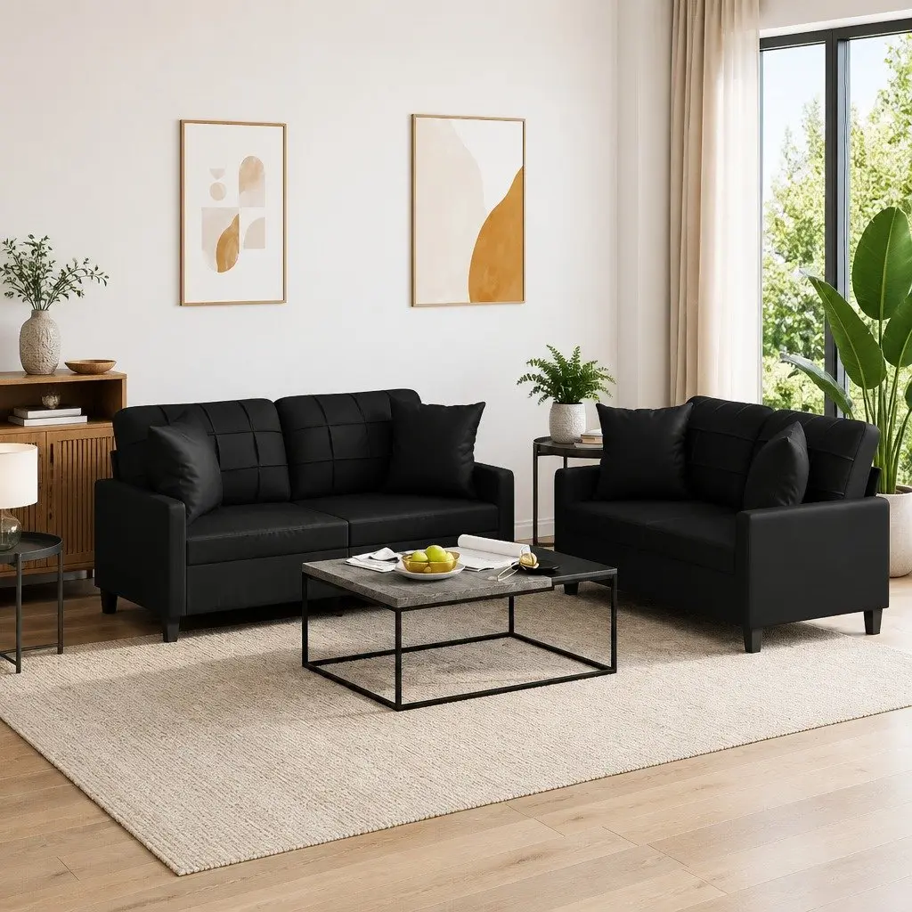 2 Piece Black Sofa Set
