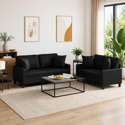 Comfortable and Reliable 2 Piece Black Sofa Set