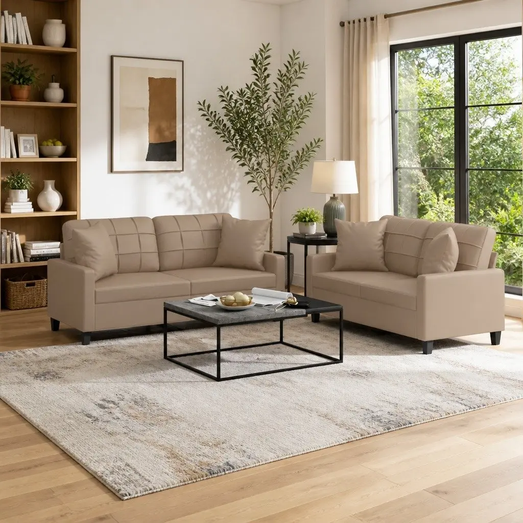 2 Piece Sofa Set Brown Faux Leather Lounge Couch