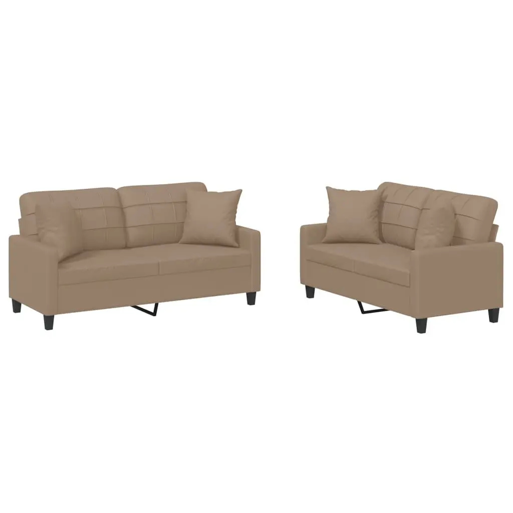 2 Piece Sofa Set Brown Faux Leather Lounge Couch