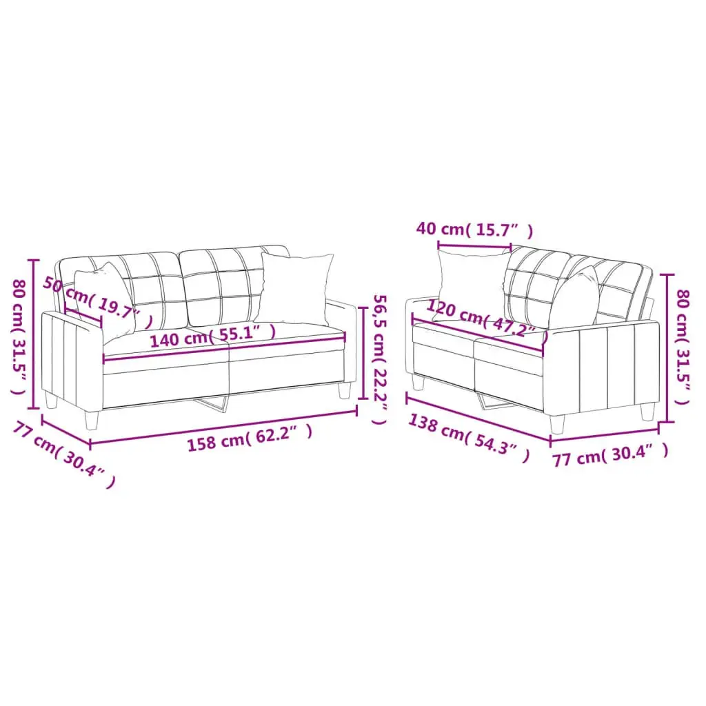 2 Piece Sofa Set Brown Faux Leather Lounge Couch