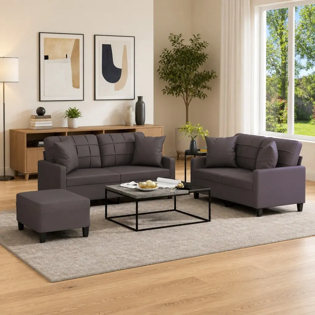 3 Piece Sofa Set Lounge Grey Faux Leather