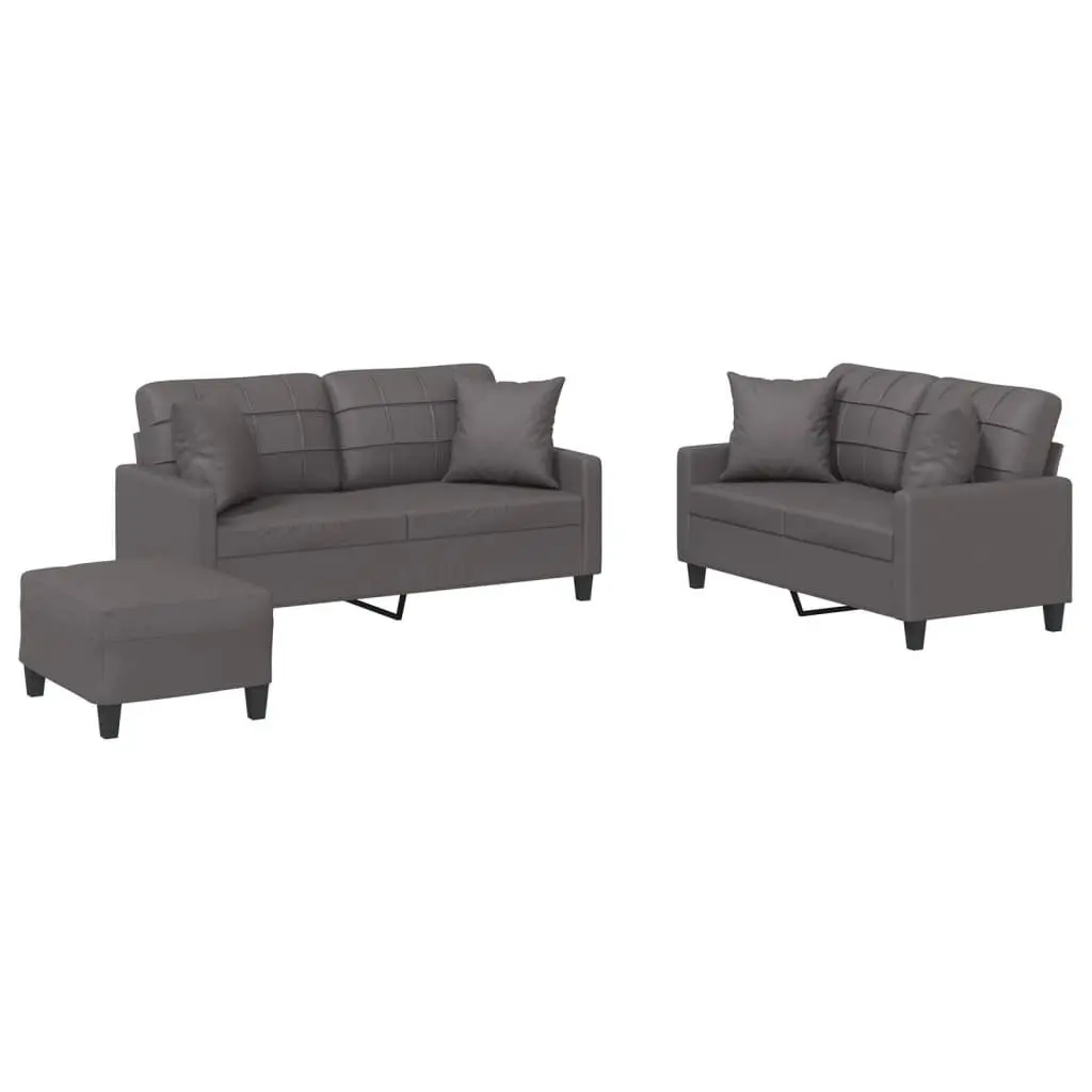 3 Piece Sofa Set Lounge Grey Faux Leather