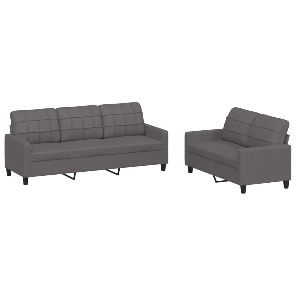 2 Piece Sofa Set Grey Faux Leather Lounge Couch
