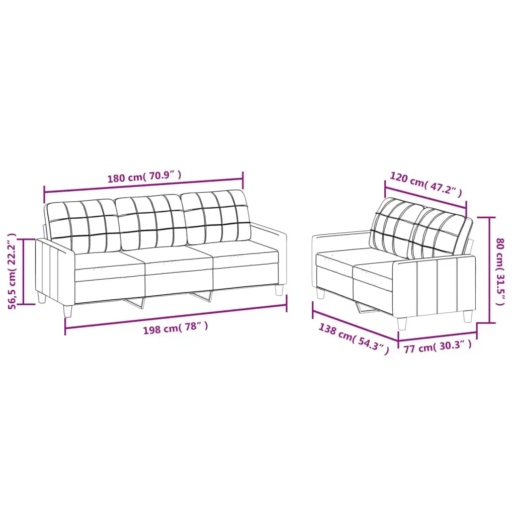 2 Piece Sofa Set Grey Faux Leather Lounge Couch