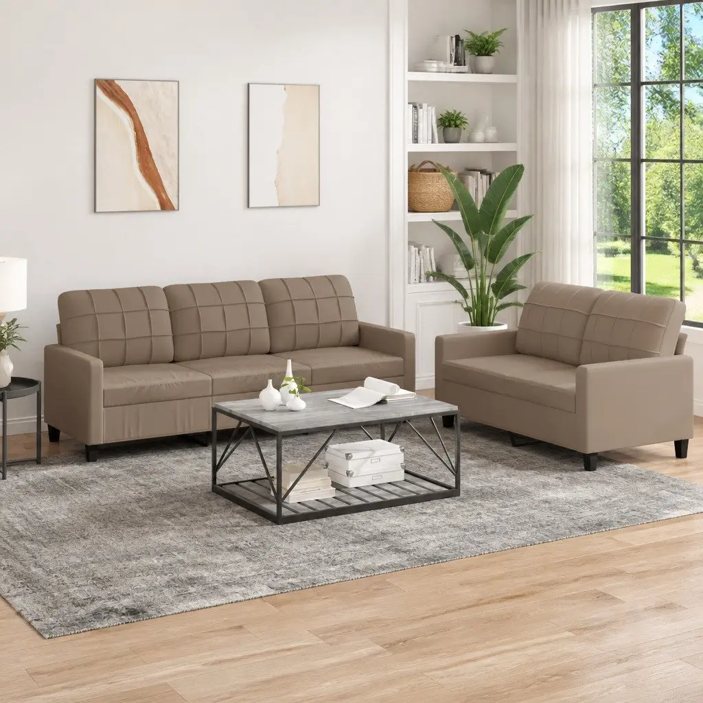 2 Piece Sofa Set Living Room Furniture Brown Faux Leather