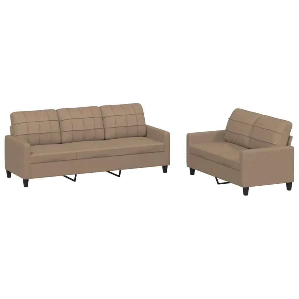 2 Piece Sofa Set Living Room Furniture Brown Faux Leather