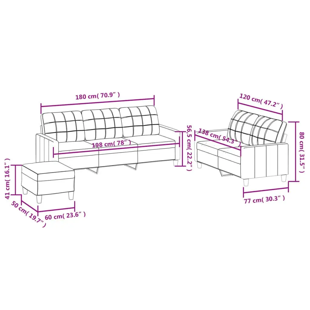 3 Piece Sofa Set with Footstool