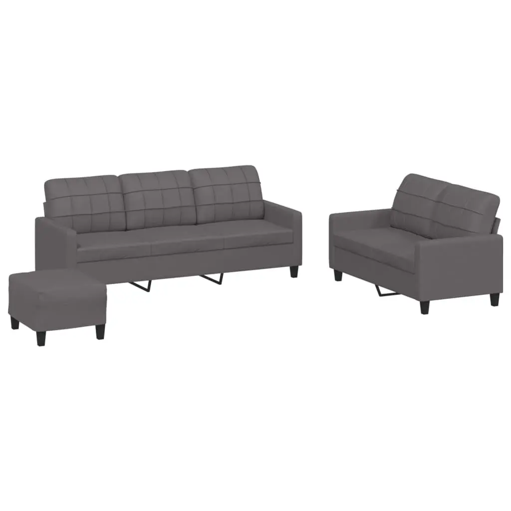 3 Piece Sofa Set Living Room Furniture Seating Grey Faux Leather
