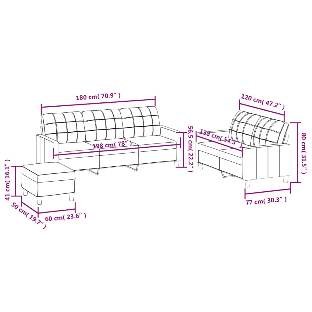 3 Piece Sofa Set Living Room Furniture Seating Grey Faux Leather