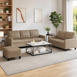 3 Piece Sofa Set with Cushions and Footstool, Brown