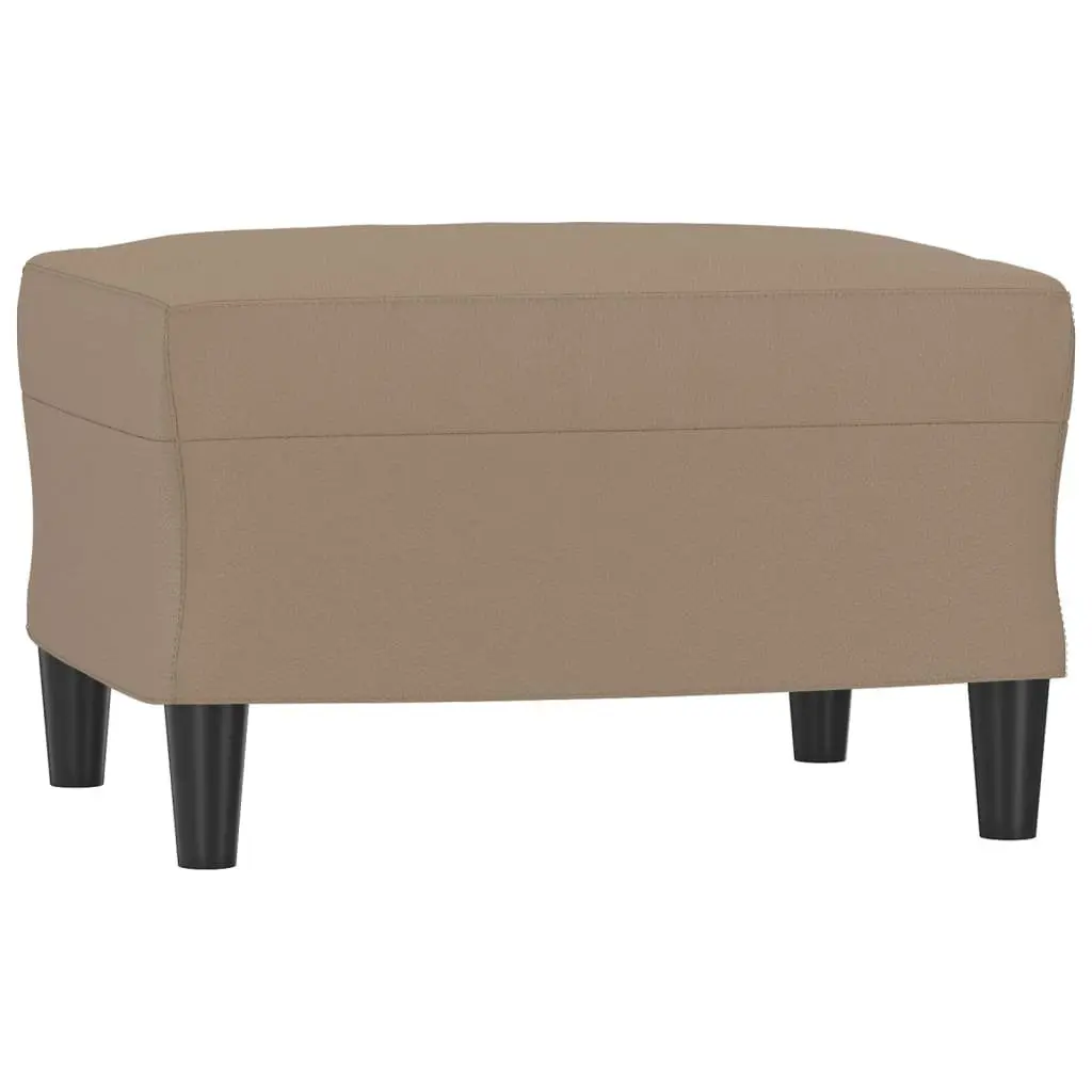 3 Piece Sofa Set Footstool Cushions Brown Faux Leather Living Room