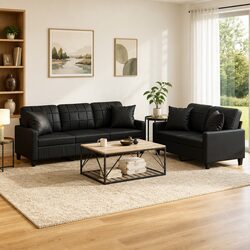 Comfort Meets Value in Black Faux Leather Sofa Set