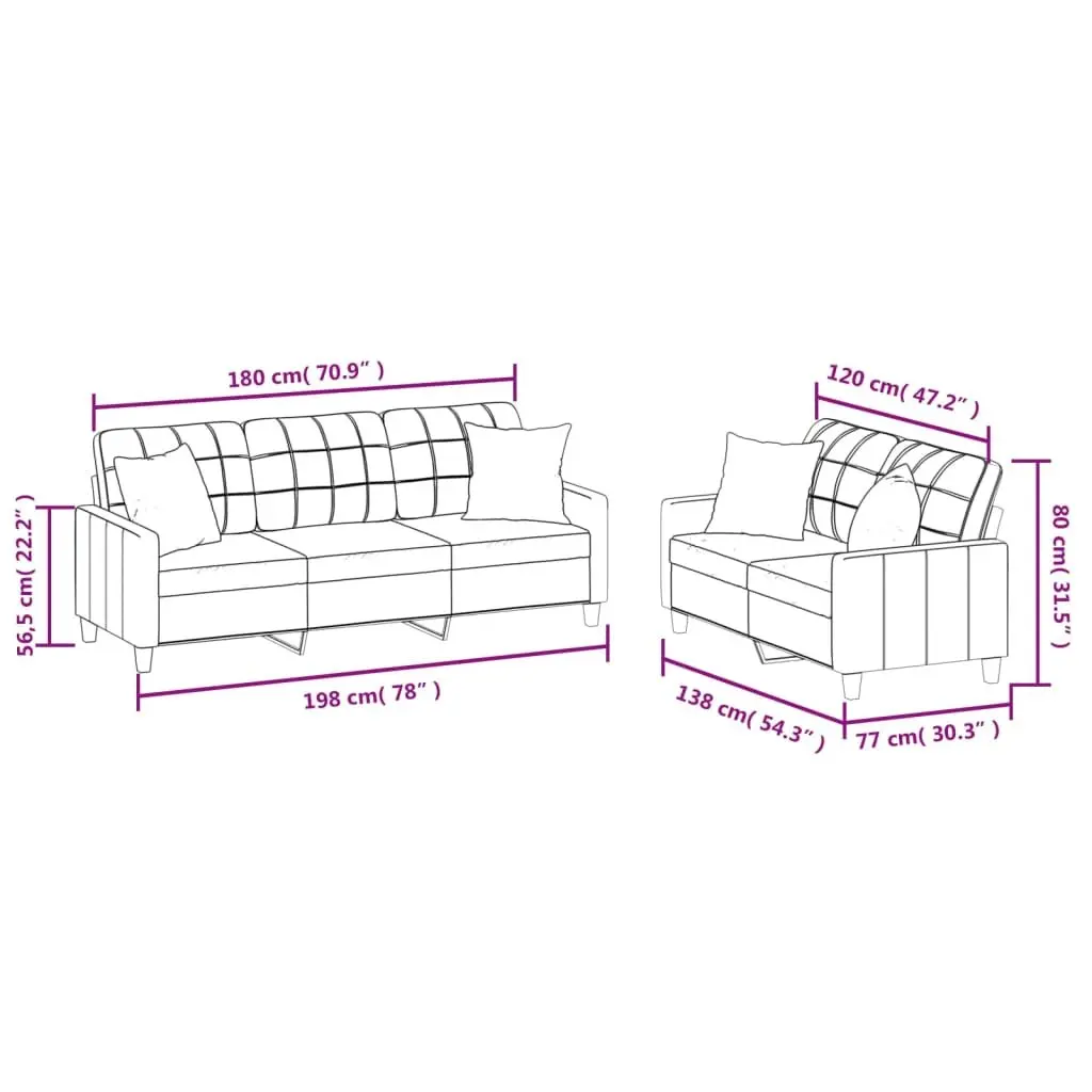 2 Piece Sofa Set Black Faux Leather Couch Living Room Furniture