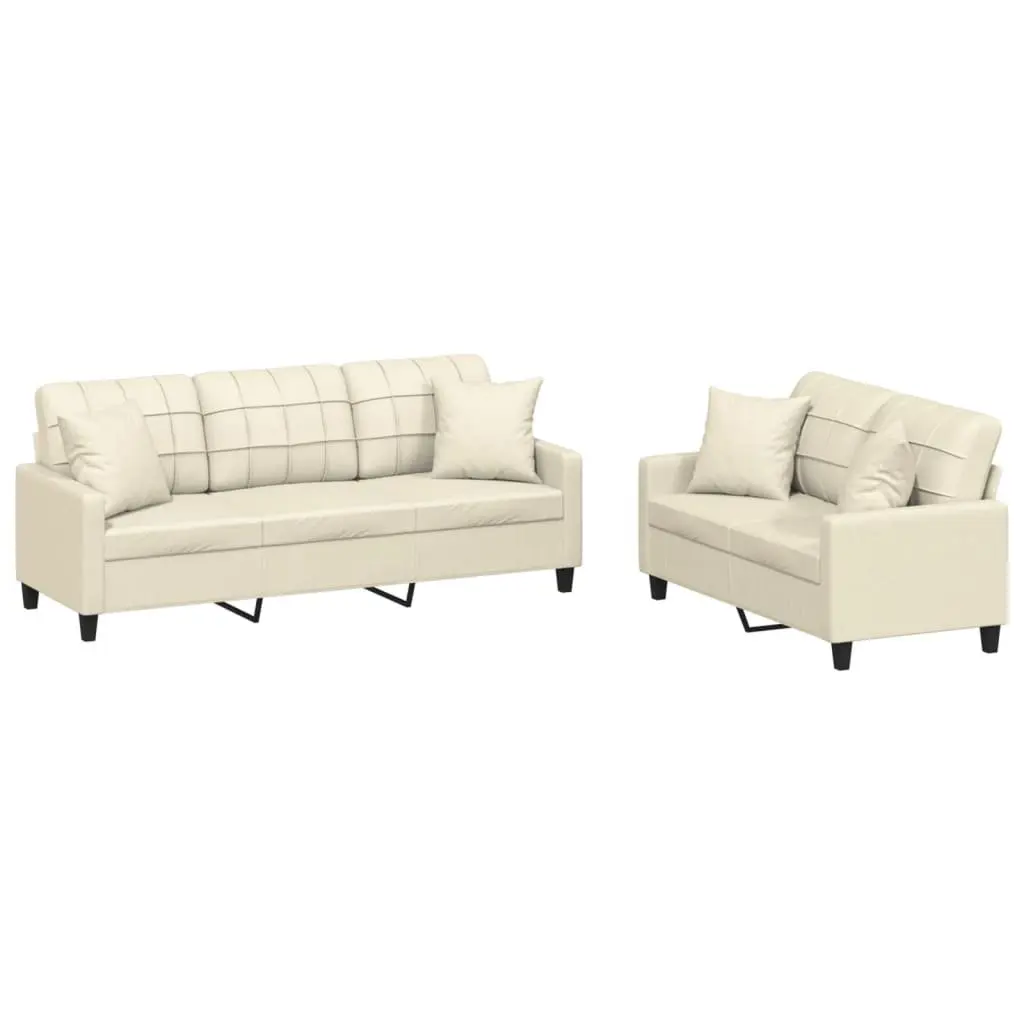 2 Piece Sofa Set Lounge Suite Couch Cream Faux Leather