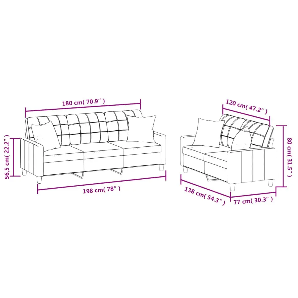 Grey Faux Leather Sofa Set with Throw Pillows