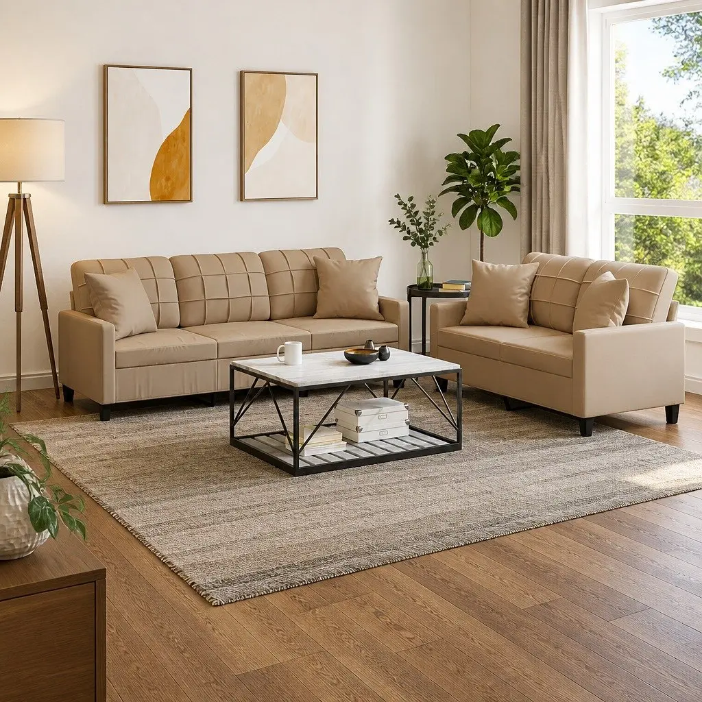 Brown Faux Leather 2 Piece Sofa Set