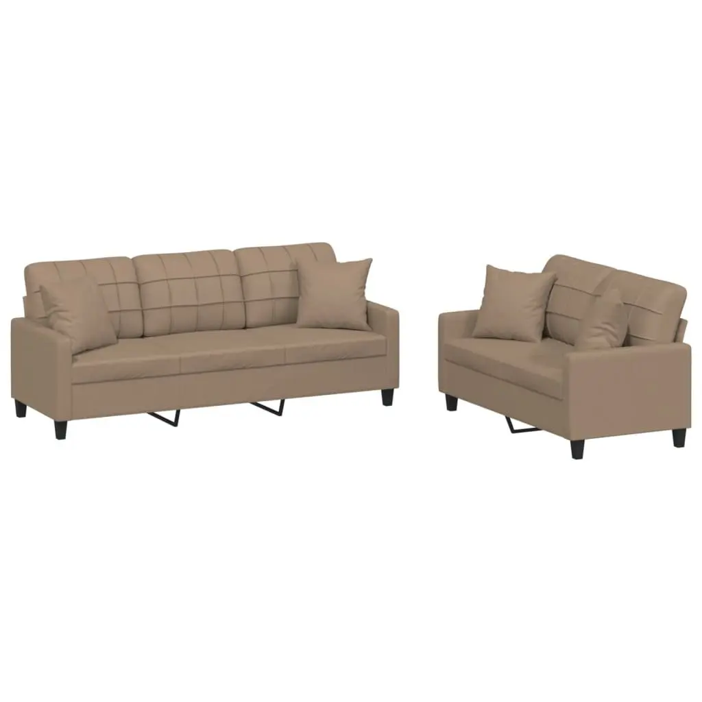 Brown Faux Leather 2 Piece Sofa Set
