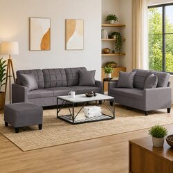 Comfortable and Reliable Grey Faux Leather Sofa Set