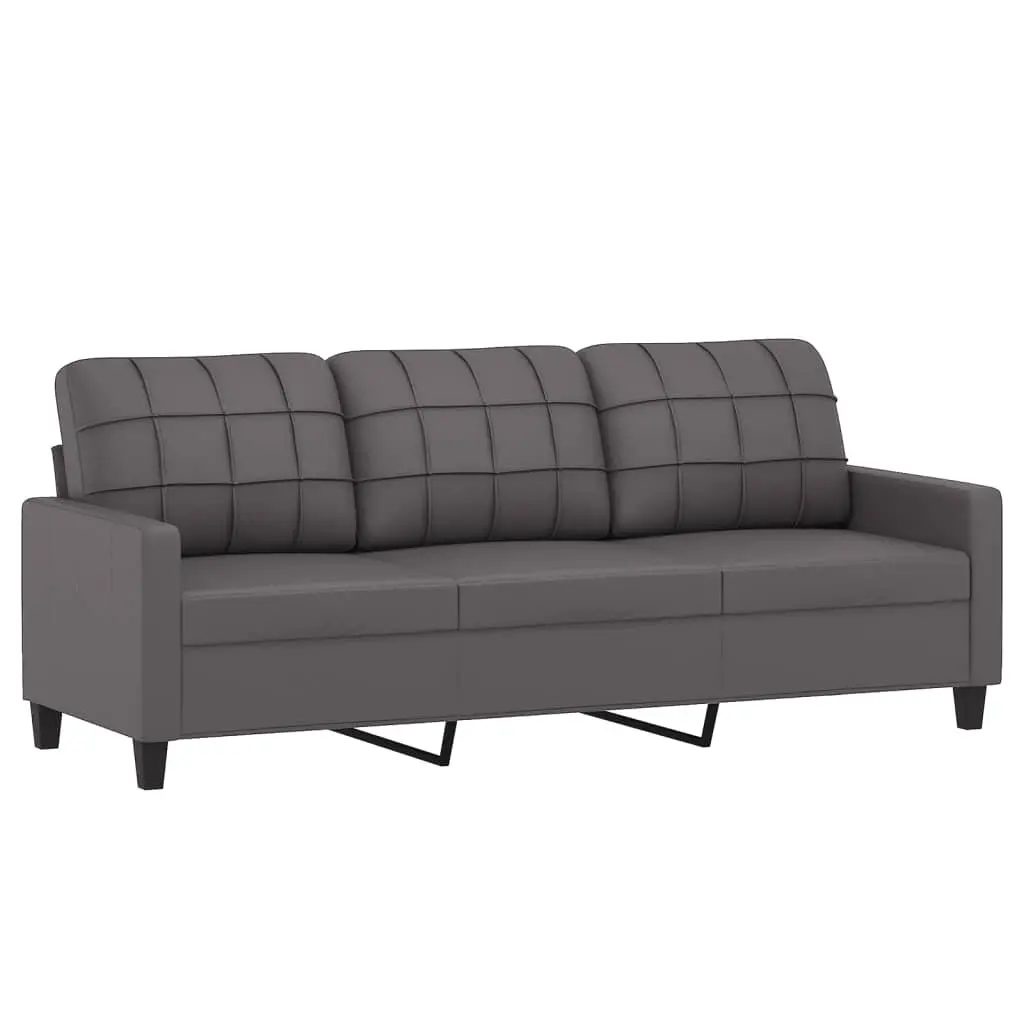 3 Piece Sofa Set Grey Faux Leather Couch for Living Room