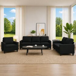 Affordable 3 Piece Faux Leather Sofa Set with Comfort